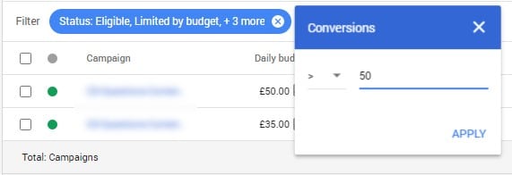 adwords alpha - filters