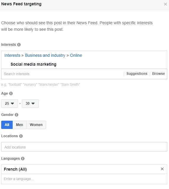 User targeting through Facebook Newsfeed