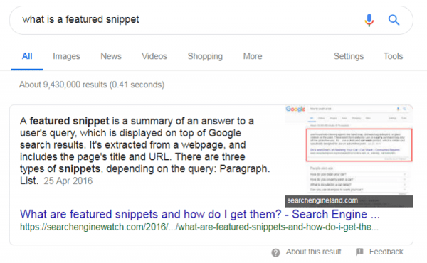 featured snippets