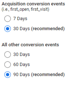 Conversion Options 30 days recommended