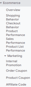 Ecommerce Overview drop down list