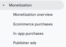 Monetization overview drop down