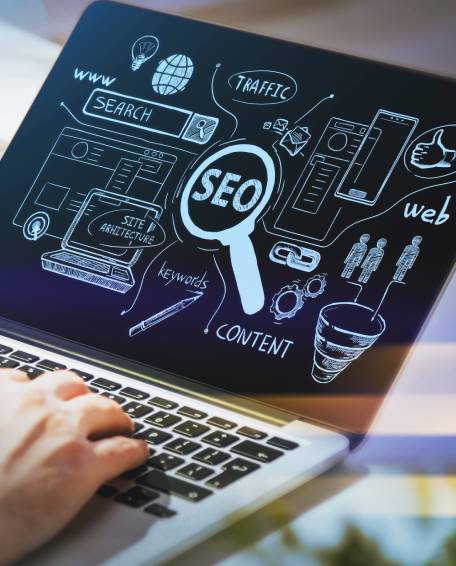 Laptop displaying SEO process