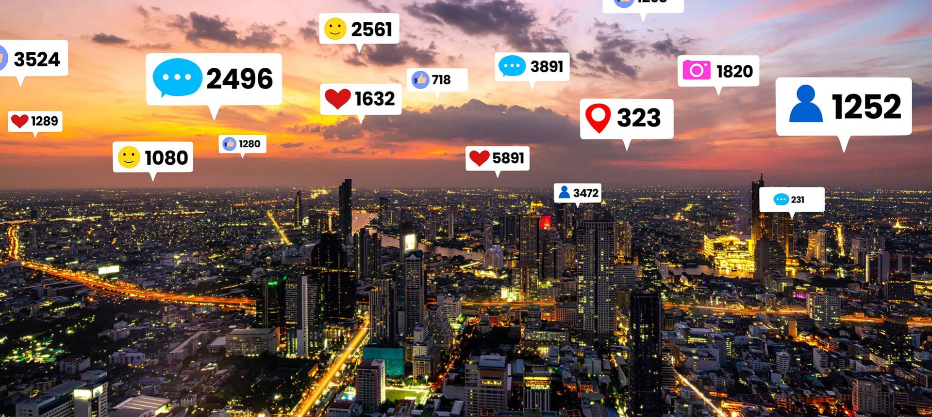 Social Media Likes different social media interactive buttons