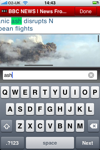 Text search in Opera Mini
