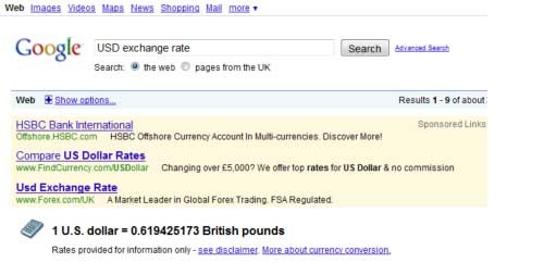 Google as exchange rate calculator