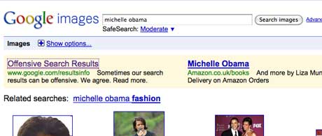 Google's ad above the offensive Michelle Obama search results page