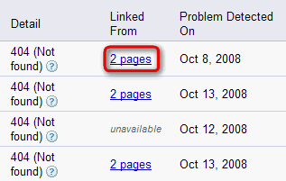 Screen shot from Google Webmaster Tools